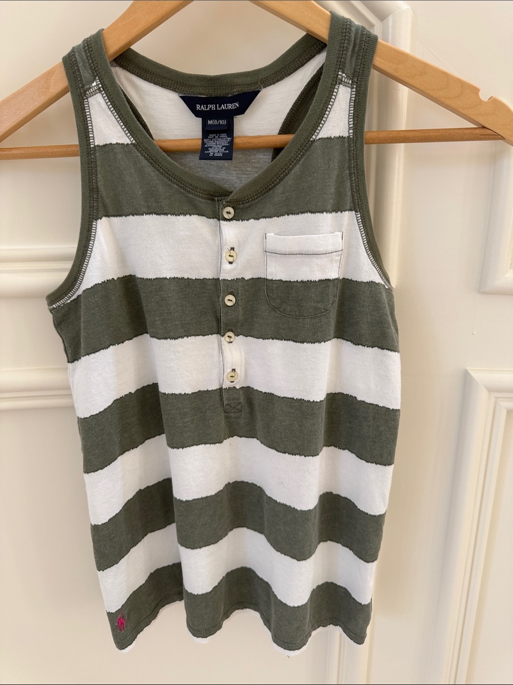 Ralph Lauren Olive Green & White Striped Girls Tank Top